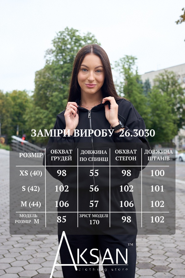 Базовий спортивний костюм двійка з капюшоном турецький трикотаж штани джогери Aksan 26.3030 Чорний