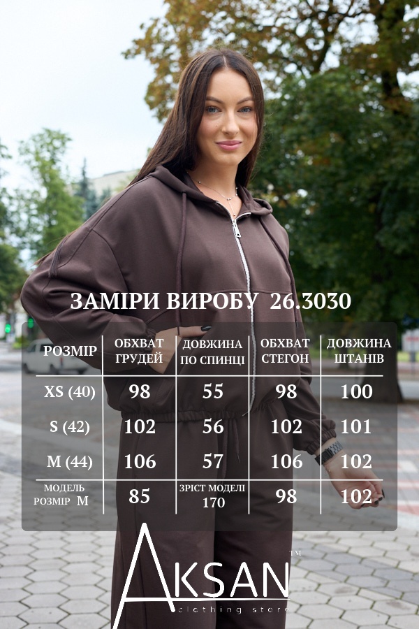 Базовий спортивний костюм двійка з капюшоном турецький трикотаж штани джогери Aksan 26.3030 Коричневий